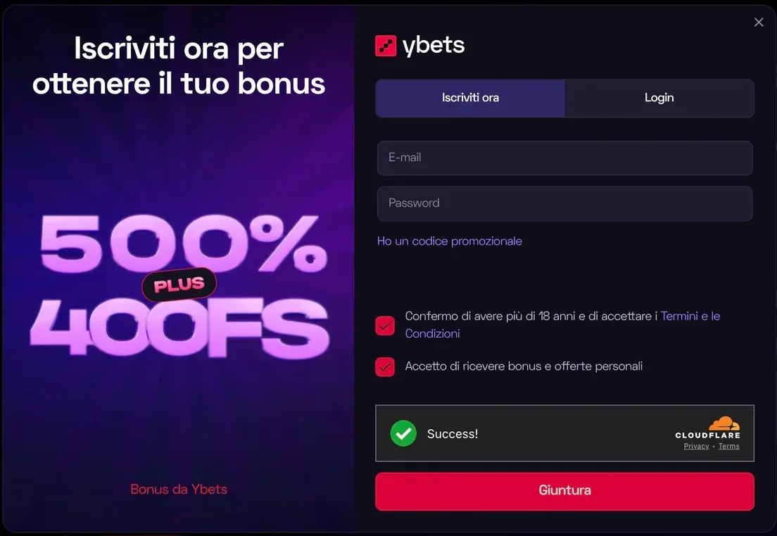 Registrazione su Ybets Casino — Crea il Tuo Account