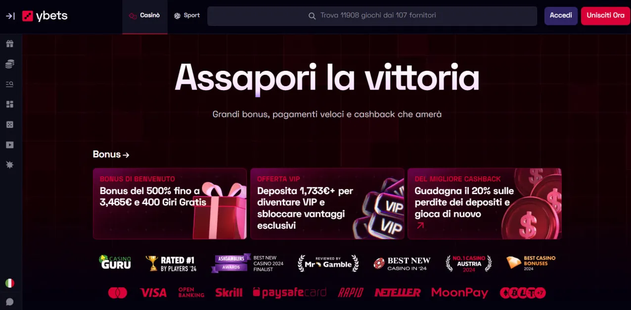 Ybets Casino — Sito Ufficiale per i Giocatori Italiani